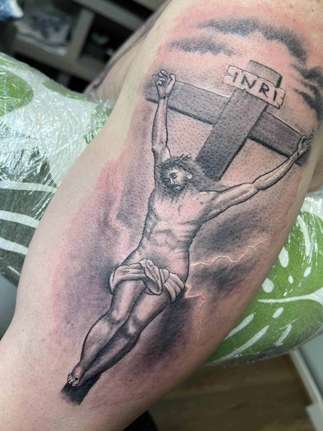 Tattoo: Black & grey — Crucifixion