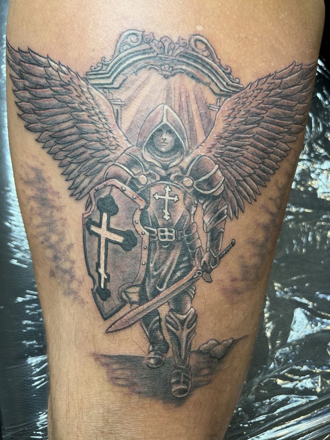 Tattoo: Black & grey — Warrior angel