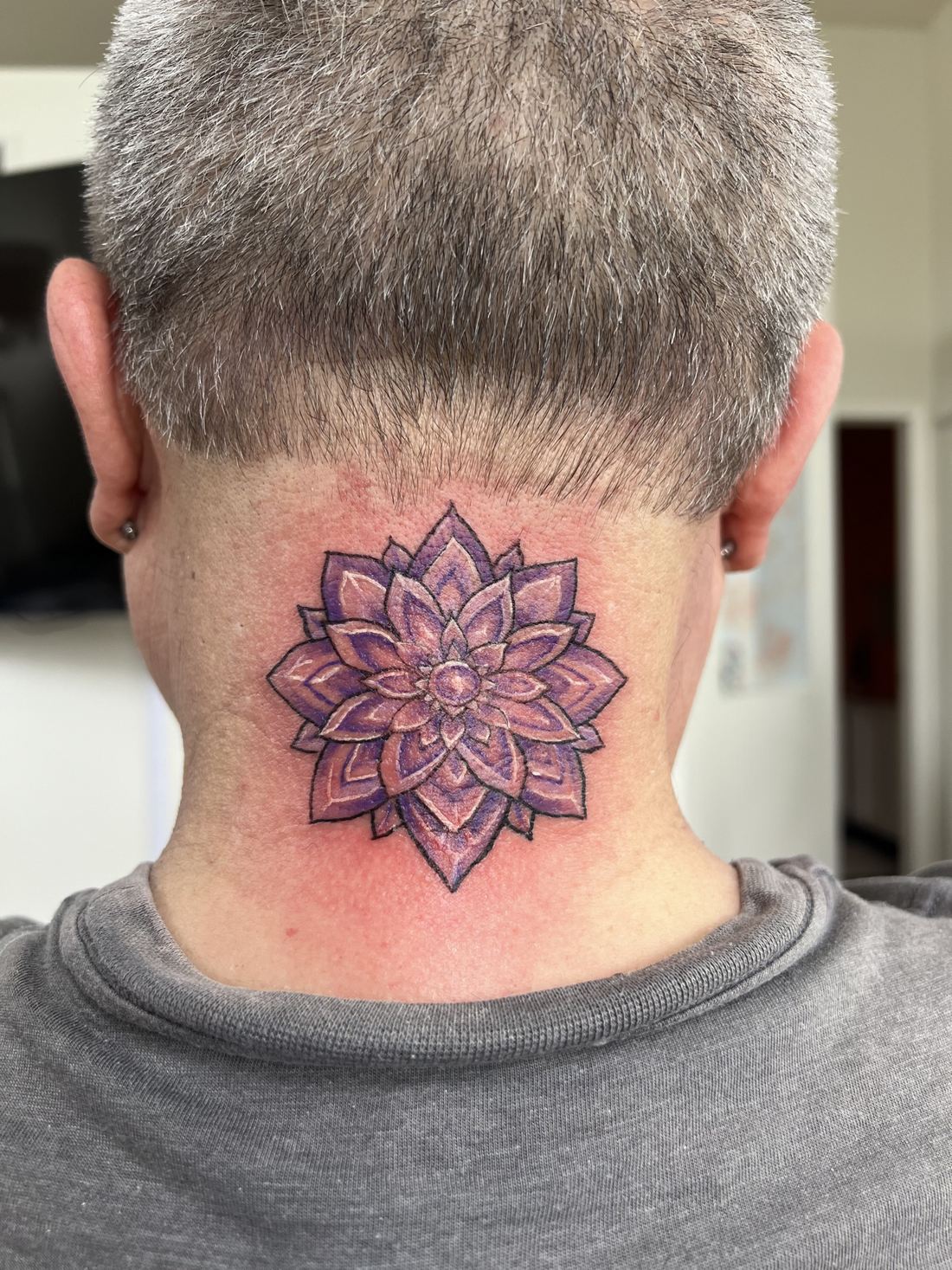 Tattoo: Color ornamental — Purple neck mandala