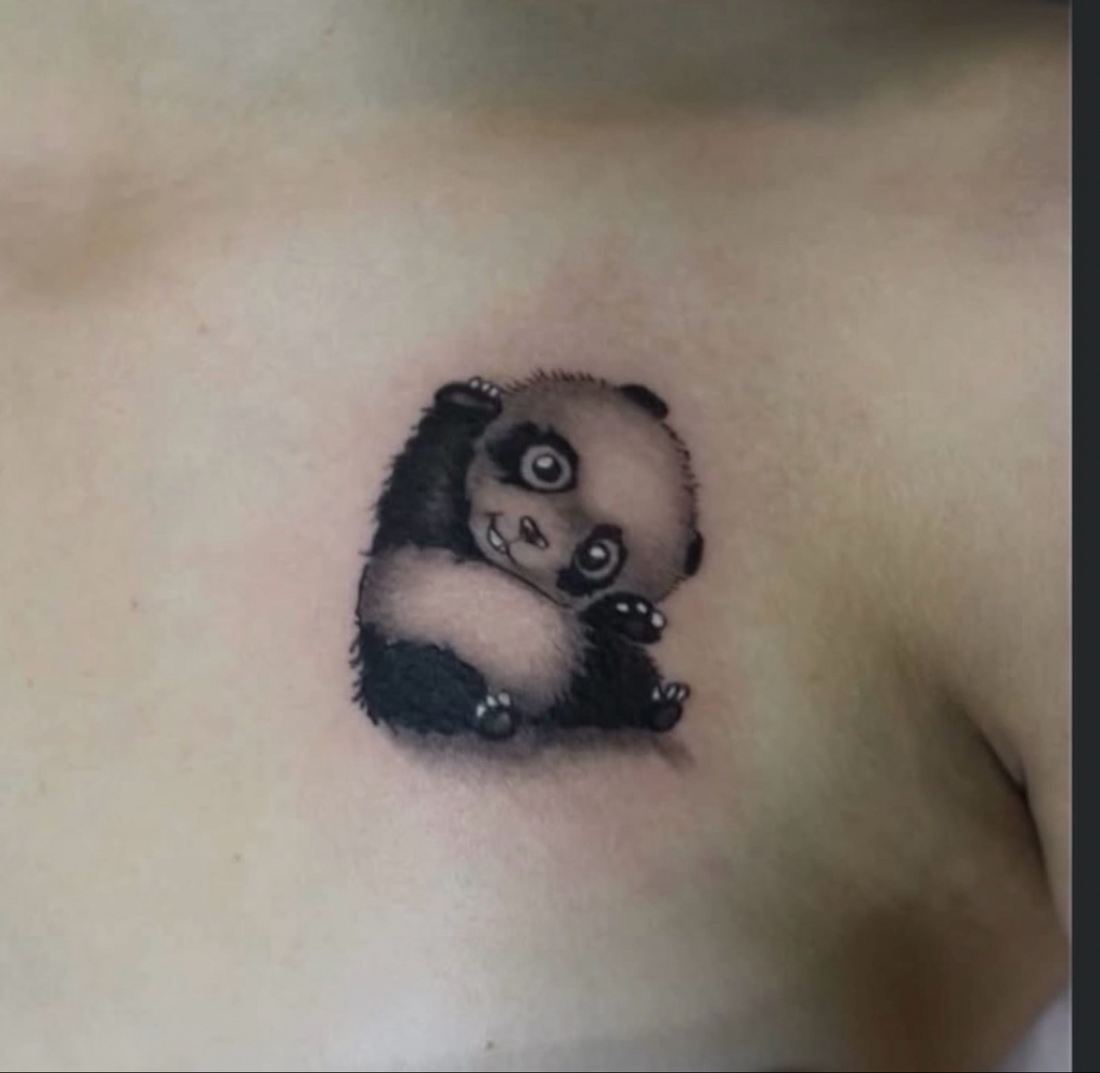 Tattoo: Black & grey — Cartoon-realism panda